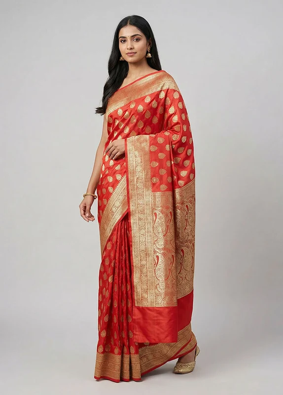 Pink Banarasi Silk Saree With Blouse Piece One Size