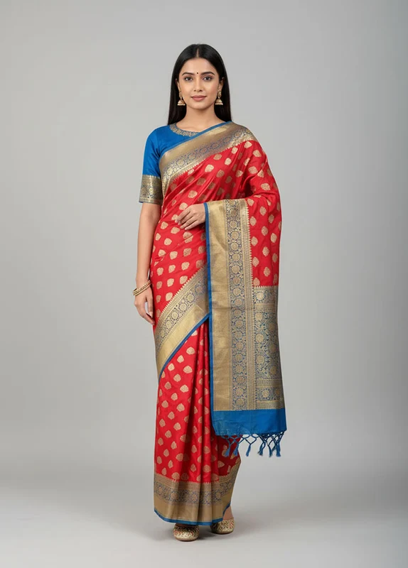 Pink Banarasi Silk Saree With Blouse Piece One Size