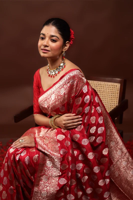Red Handloom Uppada Pure Silk Saree With Blouse Piece Onesize