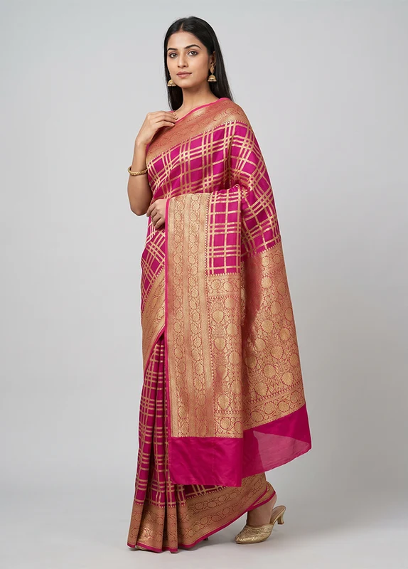 Purple Handloom Pure Georgette Saree With Blouse Piece One Size