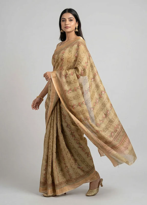 Yellow Organza Saree With Blouse Piece One Size