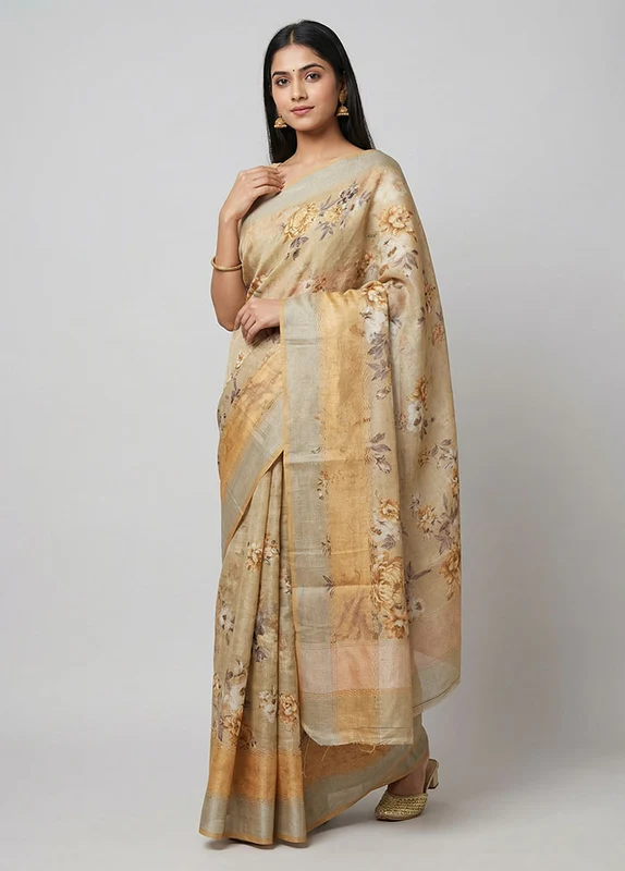 Green Organza Saree With Blouse Piece One Size