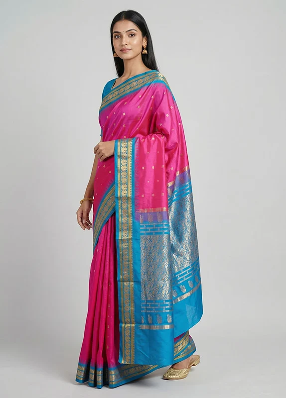 Purple Handloom Kanjivaram Pure Silk Saree With Blouse Piece One Size