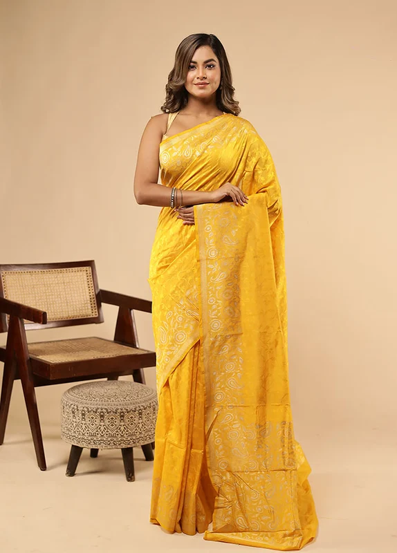 Yellow Handloom Katan Pure Silk Saree With Blouse Piece One Size