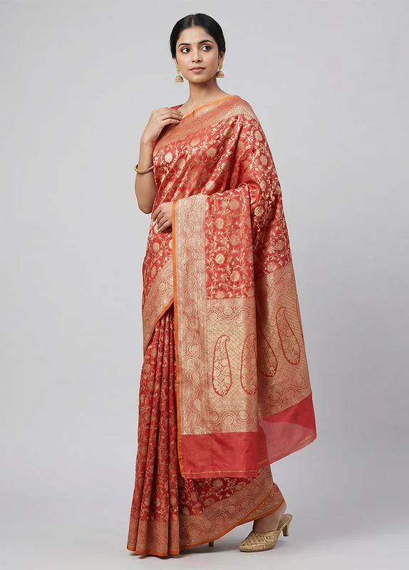 Pink Handloom Uppada Pure Silk Saree With Blouse Piece One Size