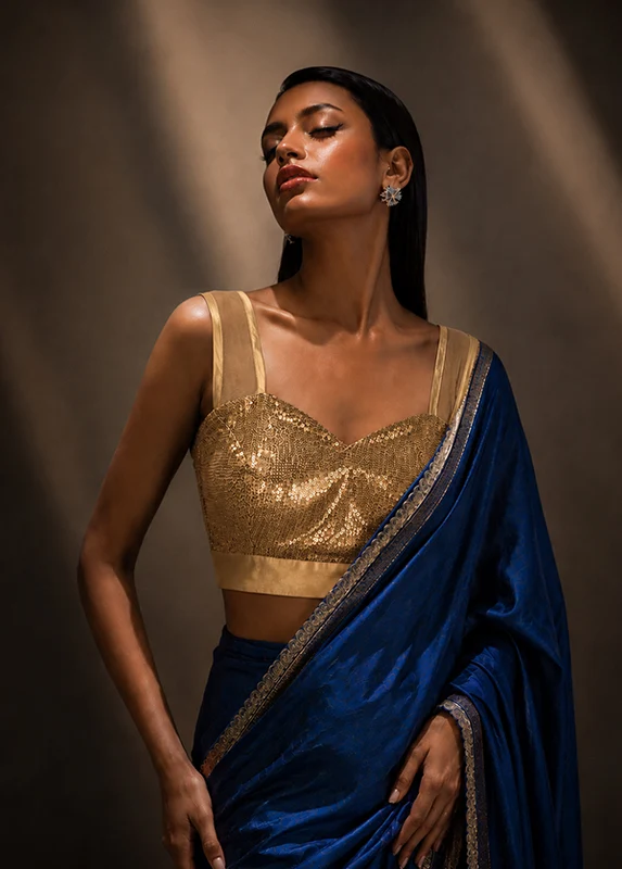 Gold Sweetheart Neck Designer Blouse 42