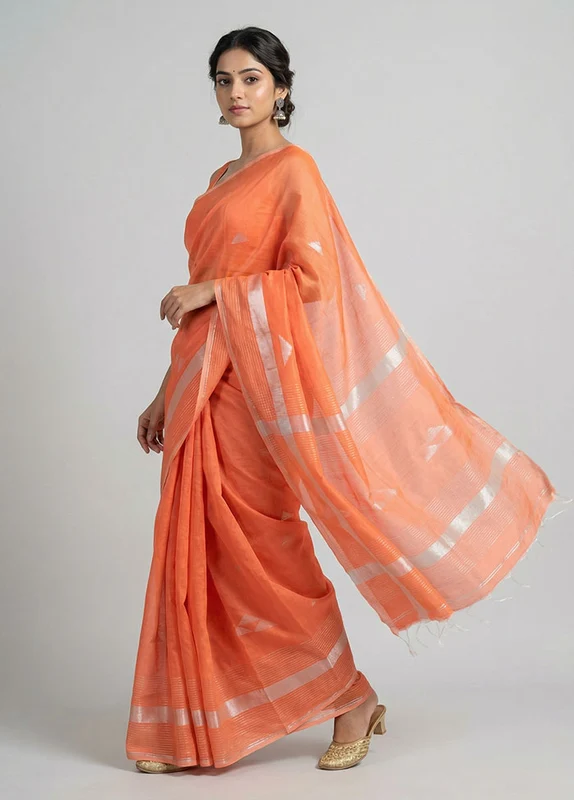 Rust Matka Silk Saree With Blouse Piece One Size