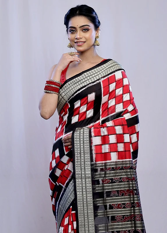 Red Bomkai Pure Silk Saree With Blouse Piece Onesize