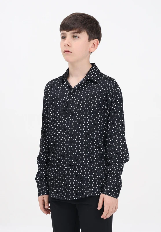 I'M BRIAN Camicia a manica lunga nera da bambino con stampa geometrica 12 A