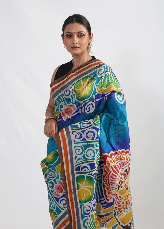 Multicolor Printed Pure Silk Saree Without Blouse Piece One Size