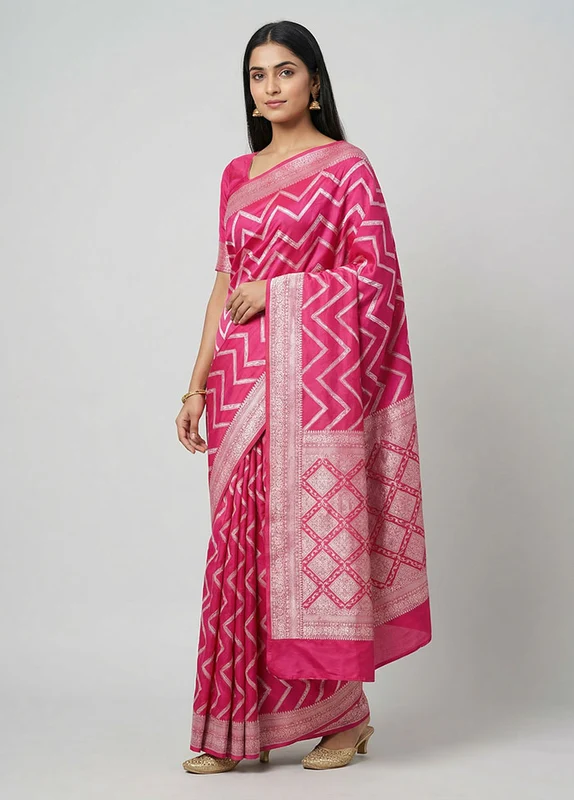 Pink Handloom Pure Georgette Saree With Blouse Piece One Size