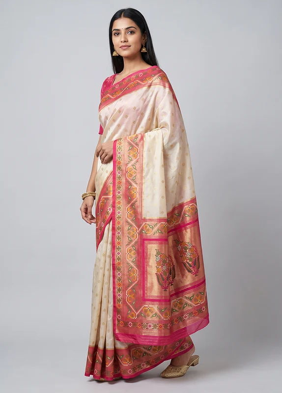 Pink Dupion Silk Saree With Blouse Piece One Size