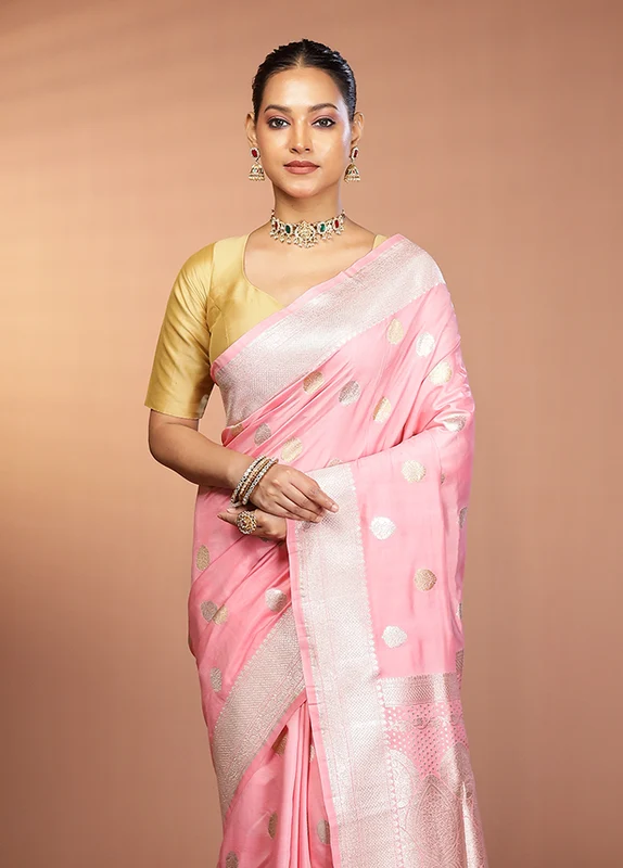 Peach Banarasi Silk Saree With Blouse Piece Onesize