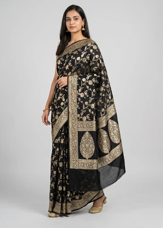 Multicolor Handloom Pure Georgette Saree With Blouse Piece One Size