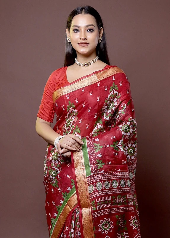 Multicolor Printed Pure Silk Saree Without Blouse Piece Onesize