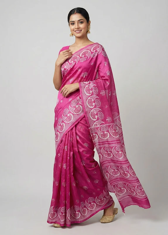 Multicolor Printed Silk Saree Without Blouse Piece One Size