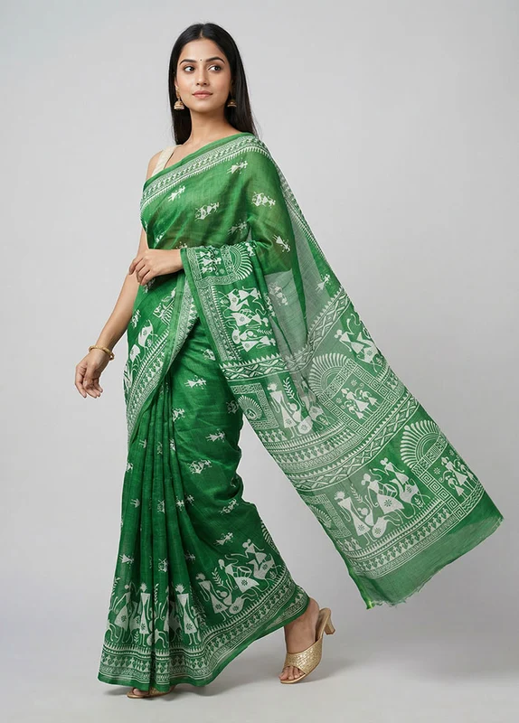 Multicolor Printed Silk Saree Without Blouse Piece One Size