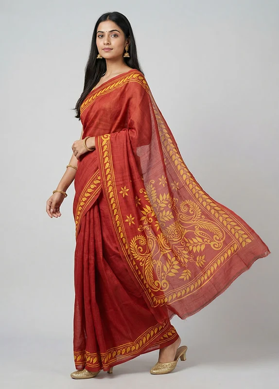 Multicolor Printed Silk Saree Without Blouse Piece One Size
