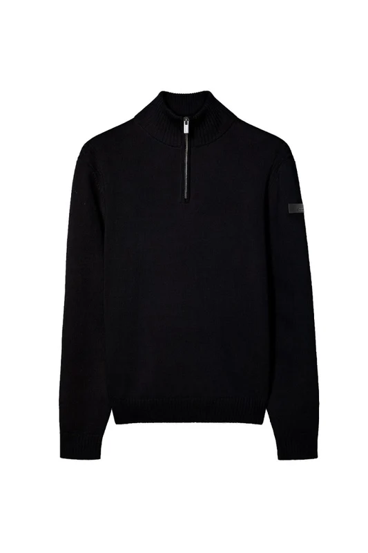 Rrd Black Half-Zip Ribbed-Knit Sweater IT 46