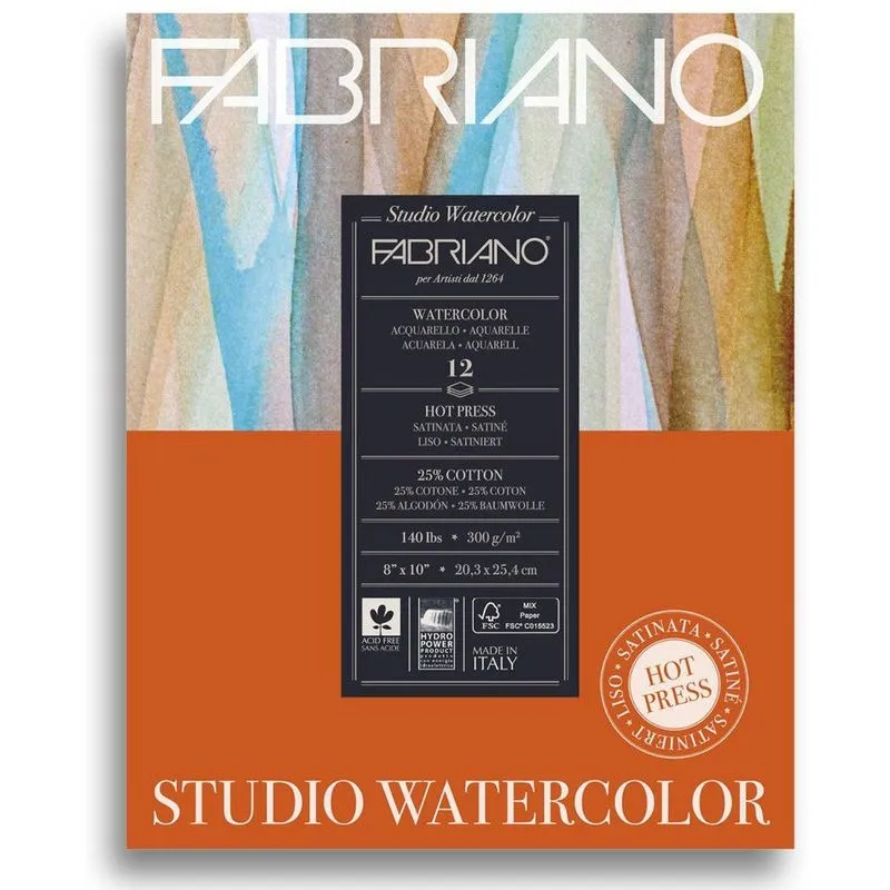 Bloco Papel Aquarela Studio Ts Fabriano 300g 20,3x25,4 12 Fl