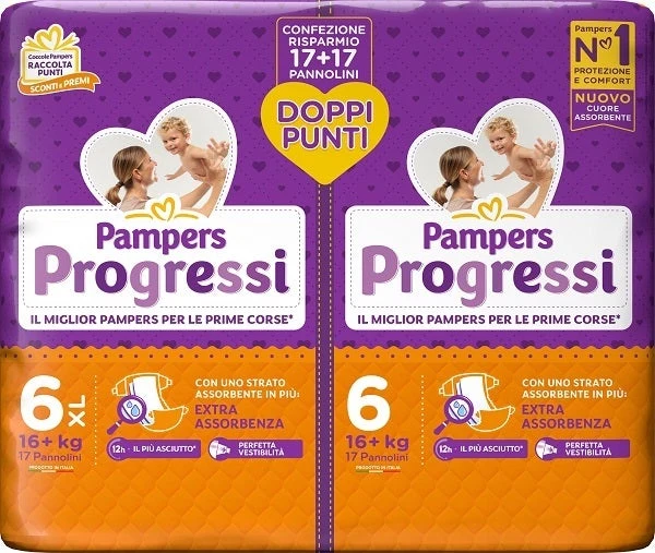 Pampers progressi pannolino extralarge pacco doppio 34 pezzi