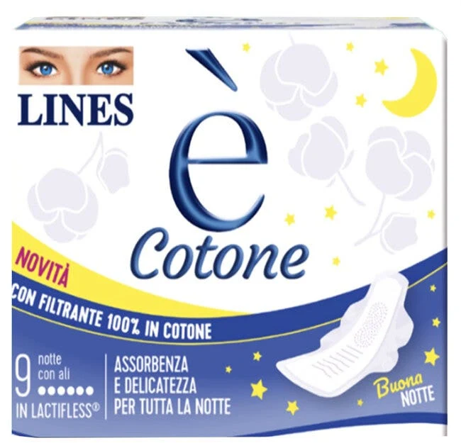 Lines è cotone 9 assorbenti notte con ali