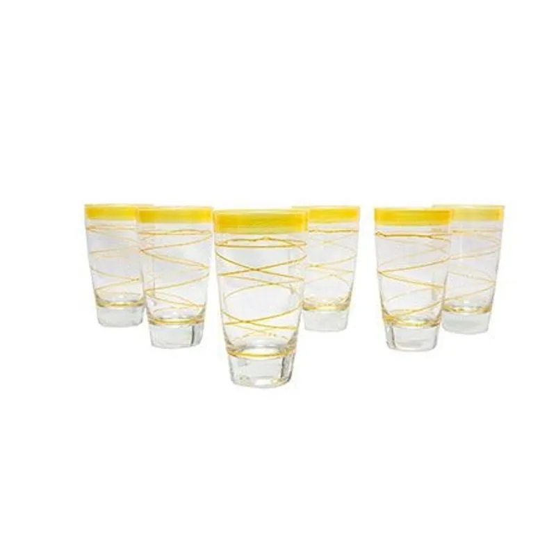 Jogo Com 6 Copos Italianos Long Drink 420ml Dourado.