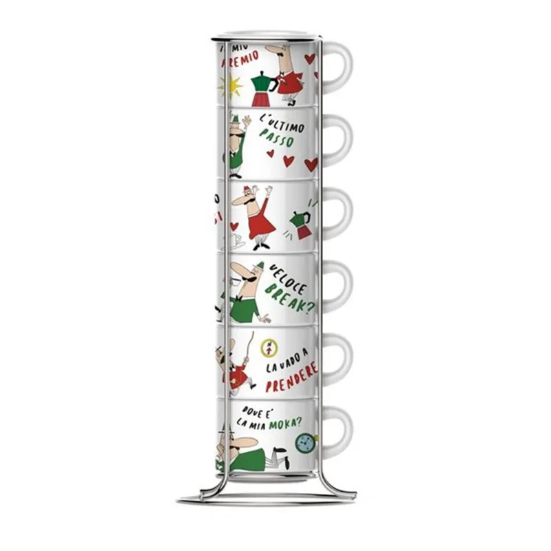 BIALETTI Tazzine Italia Stackable Ceramic Cup Set 6-Cup