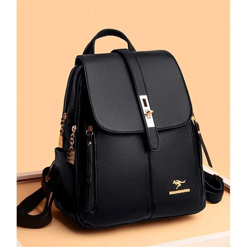 Mochila Bolsa Feminina Antifurto Couro Mochilinha - Preto
