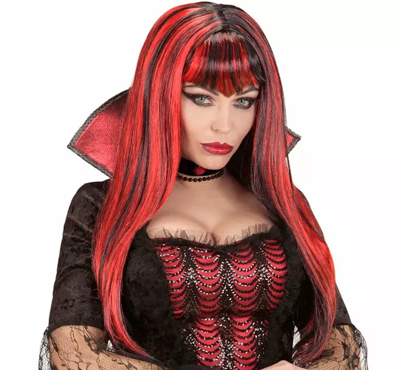 Peluca de Vampiresa roja y negra con Flequillo Universal Adulto