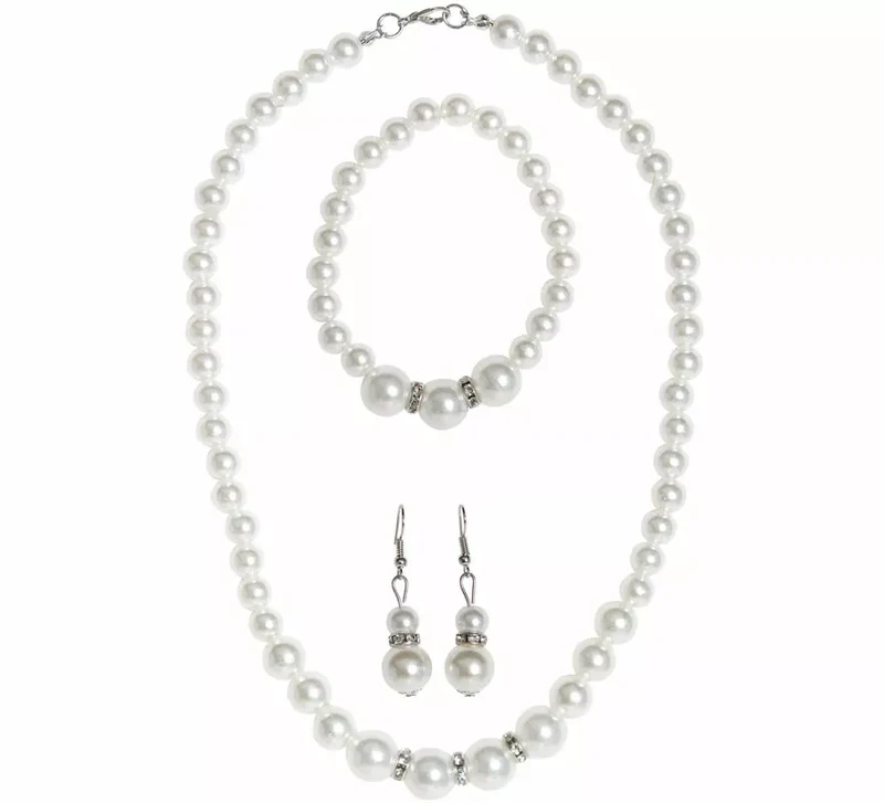 Kit Años 20: Collar de Perlas Strass, Pendientes y Brazalete Universal Adulto
