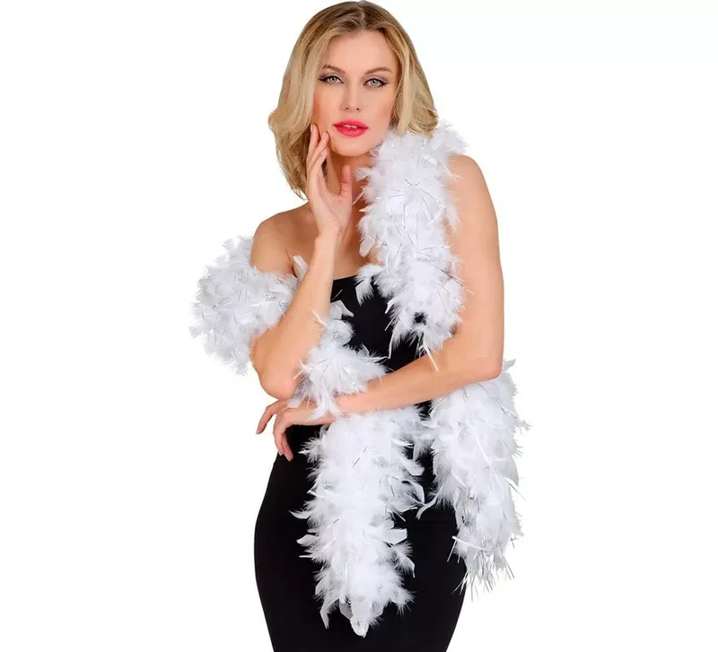 Boa de Plumas con espuma plateada de 1,80 m y 50 g en varios colores Blanco