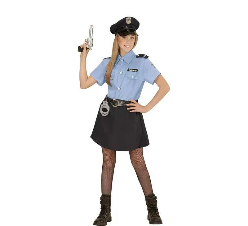 Disfraz de Policía azul con gorro para niña y adolescente 5-7A
