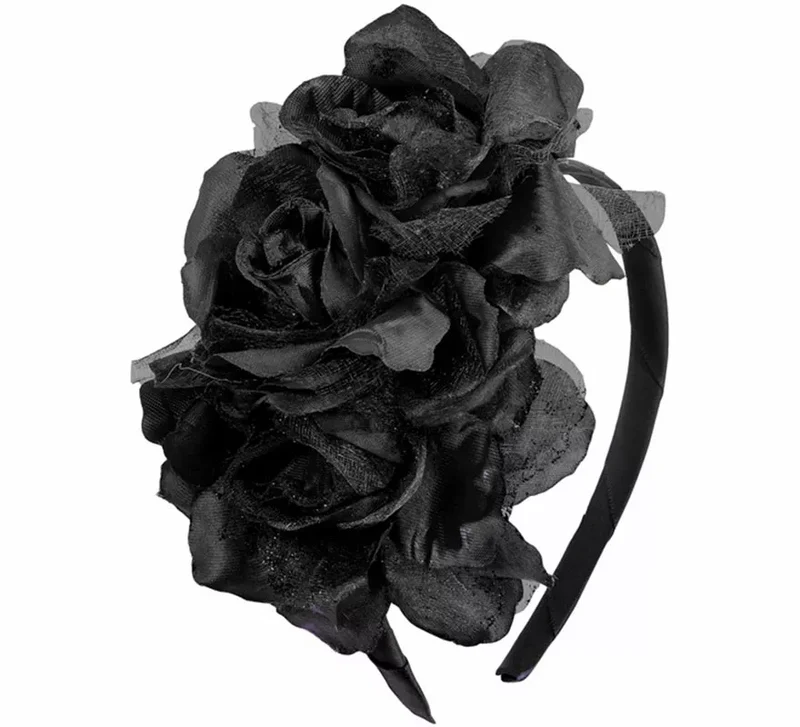 Diadema Gótica con 3 Rosas negras con Brillo Universal Adulto