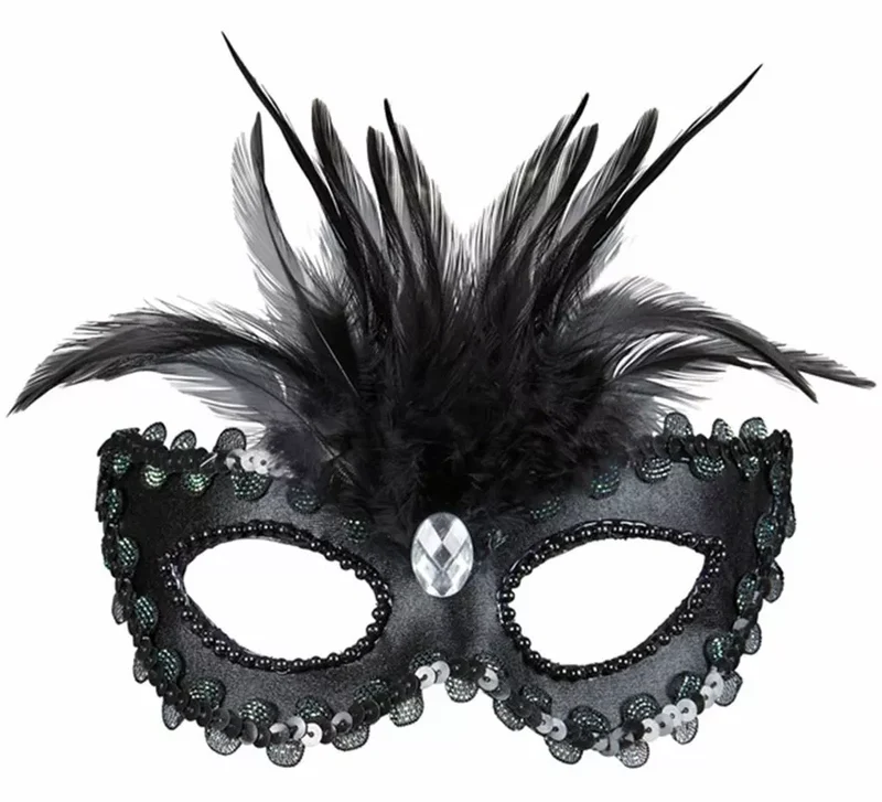 Antifaz Elegante negro con Plumas Universal Adulto