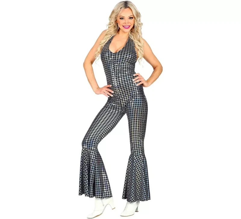 Disfraz de los Años 70 Disco mono a cuadros para mujer XL
