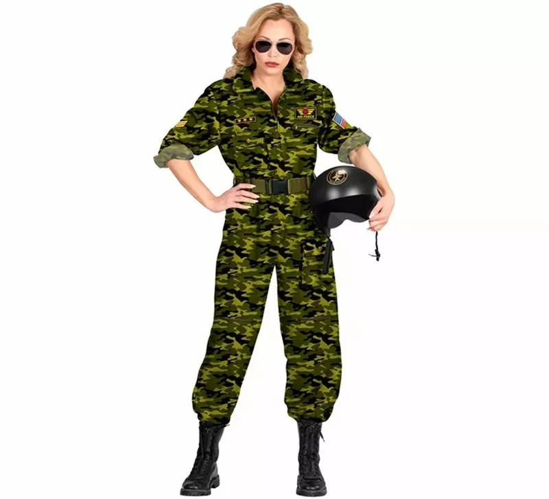 Disfraz de Piloto Militar Camuflaje para mujer XL