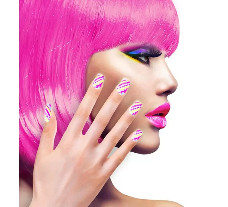 Pack de 12 Uñas Autoadhesivas de Rayas neón Universal Adulto