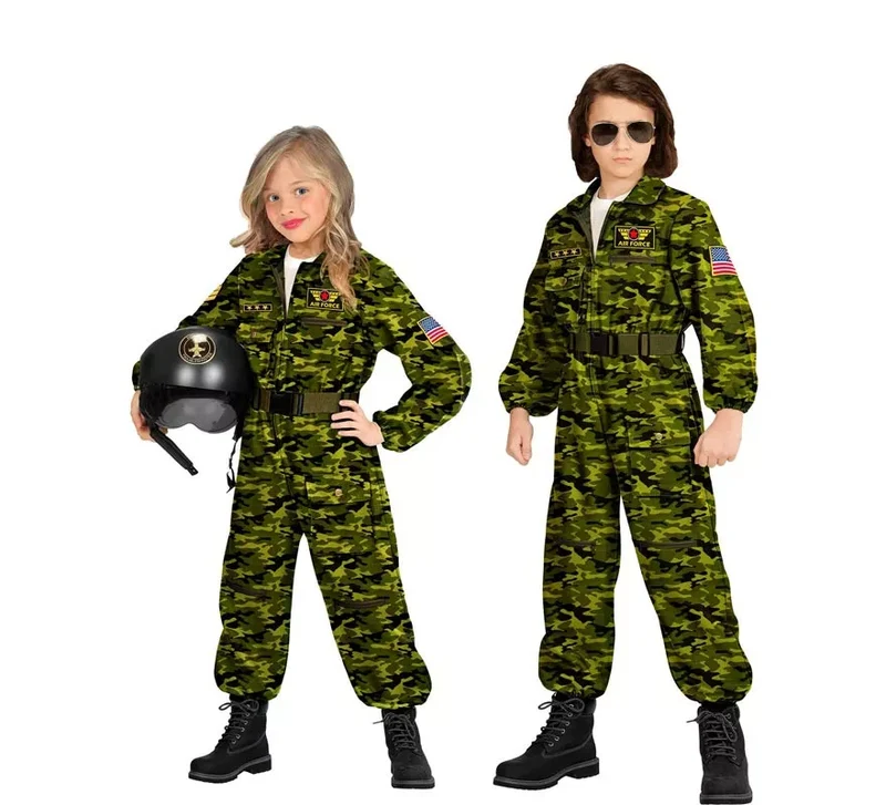 Disfraz de Piloto Jet de Combate Camuflaje para niños y adolescente 5-7A