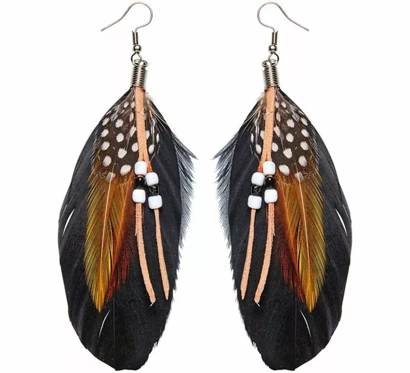 Pendientes Indios con Plumas y Perlitas Sin talla