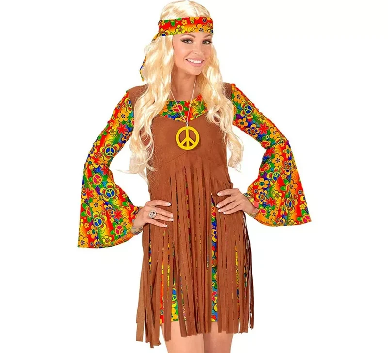 Disfraz de Chica Hippie flecos largos para mujer L