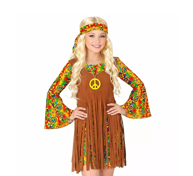 Disfraz de Chica Hippie flecos largos para mujer XS
