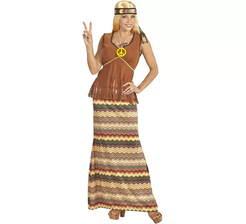 Disfraz de Hippie franjas de colores para mujer L