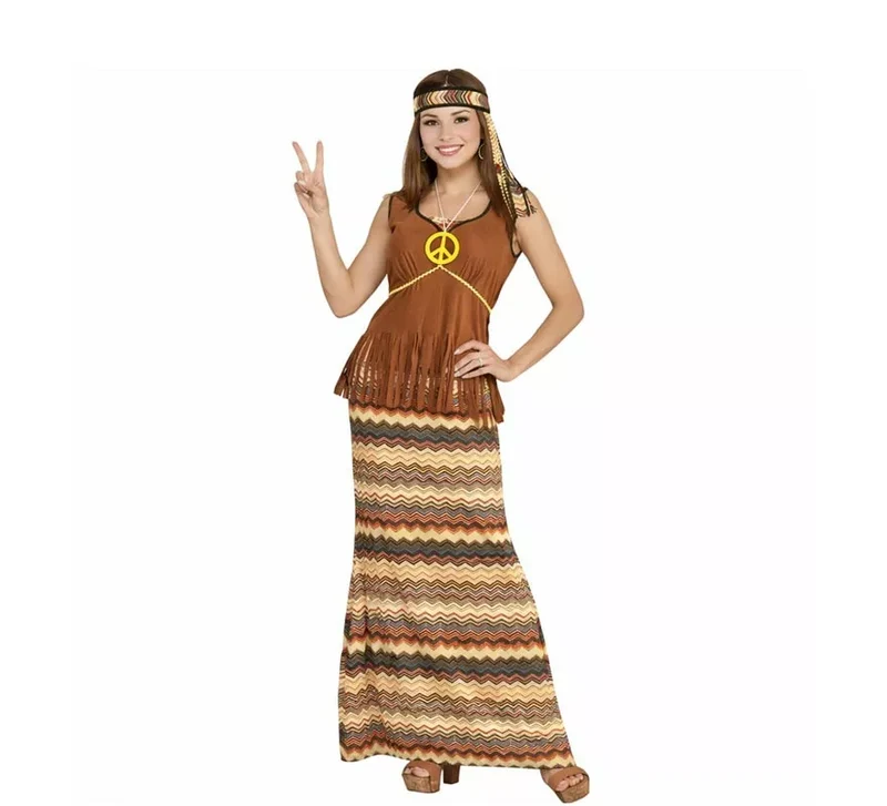 Disfraz de Hippie franjas de colores para mujer XS