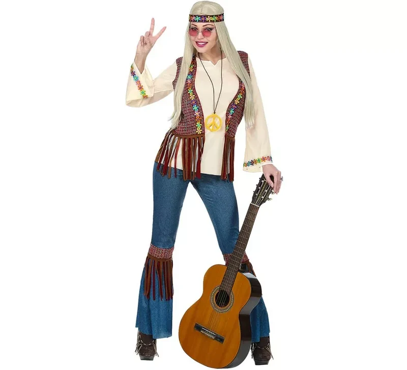 Disfraz de Hippie beige para mujer M