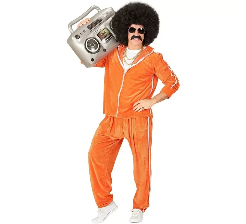 Disfraz de Traje Deportivo Años 80 naranja terciopelo para hombre XL
