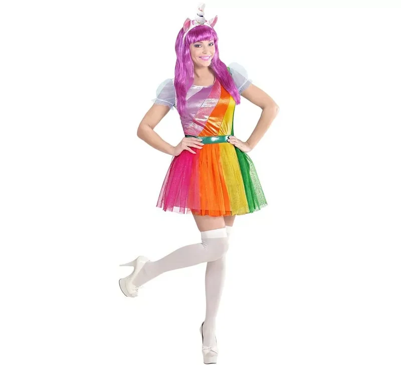 Disfraz de Unicornio multicolor con diadema para mujer XS