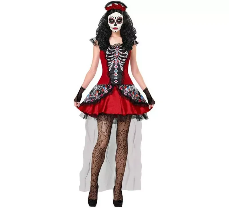 Disfraz de Catrina Día de Los Muertos con Velo para mujer XL