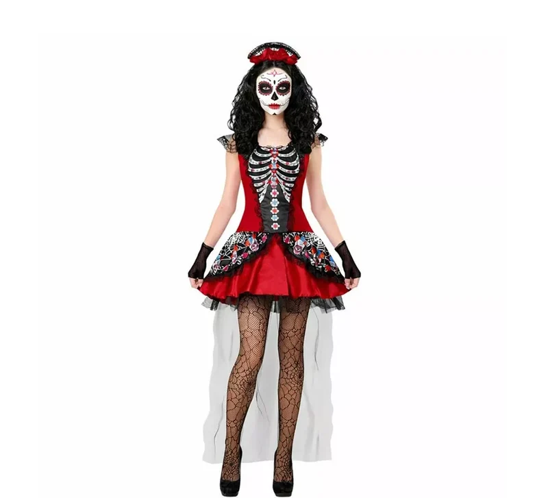 Disfraz de Catrina Día de Los Muertos con Velo para mujer XS