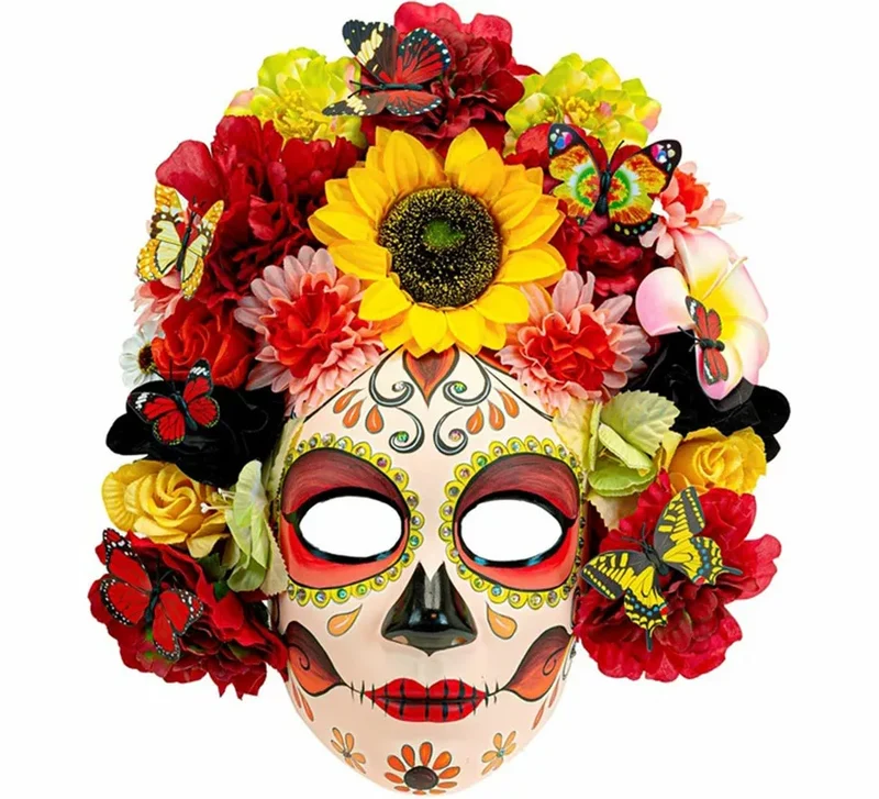 Máscara Catrina Día de Los Muertos con Flores Universal Adulto